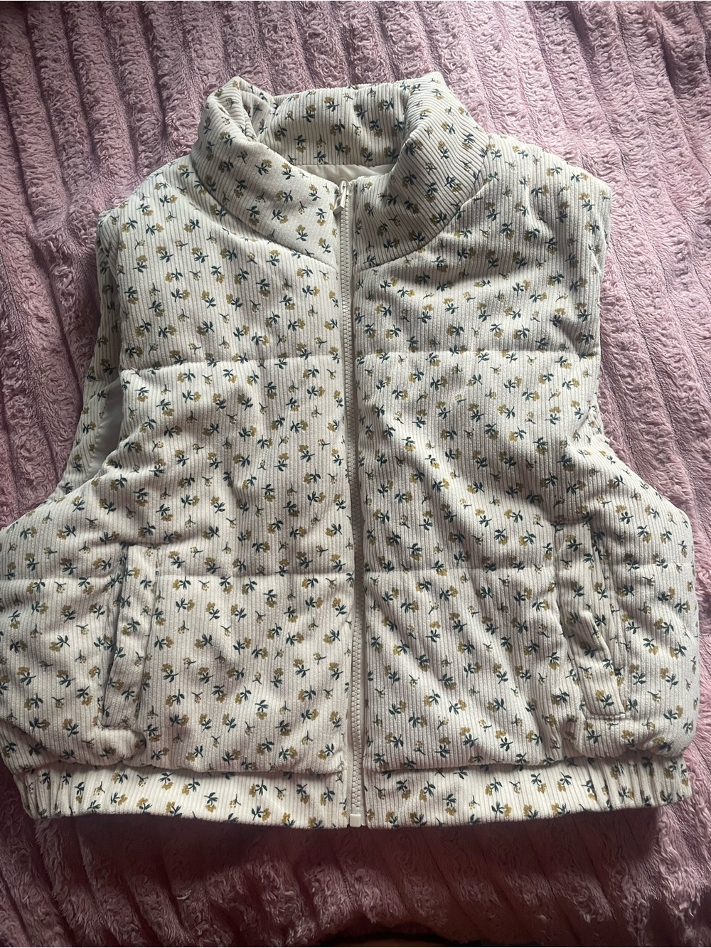 Only Cream Quilted Floral Puffer Vest